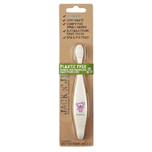 image:imageJack N Jill Koala Bio Kids Toddler and Baby Toothbrush  Vegan NonGMO Biodegradable Cornstarch BPA Free PVC Free  Ergonomic Compostable Handle  Extra Soft Round Nylon Bristles